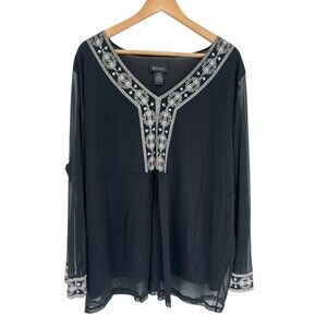 Lane Bryant Top Women's Size 26 / 28 Black Sheer Mesh Shell Long Sleeve